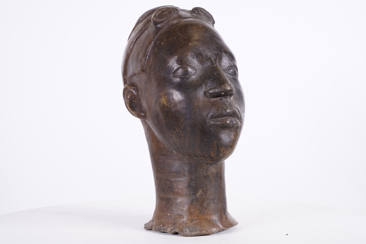 Benin Bronze Head 12" -Nigeria - African Tribal Art