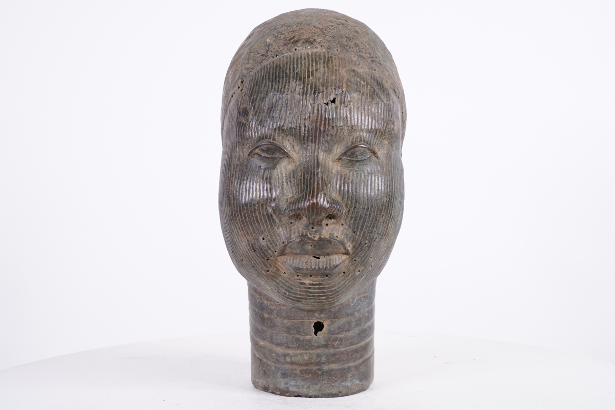 Yoruba Bronze Ife Head 12.5" - Nigeria - African Tribal Art