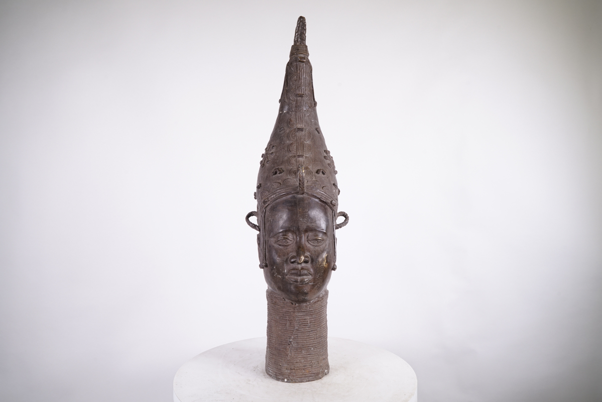 Benin Bronze Queen Mother Head 34.5" - Nigeria - African Tribal Art