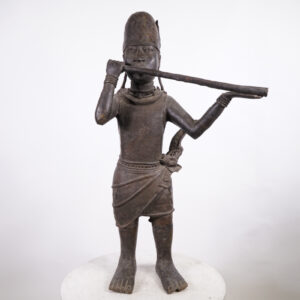 Benin Bronze Hornblower Statue 39"- Nigeria - African Art