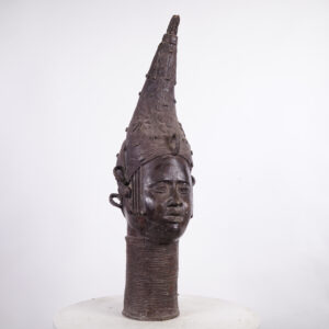 Benin Bronze Queen Mother Head 36" - Nigeria - African Tribal Art