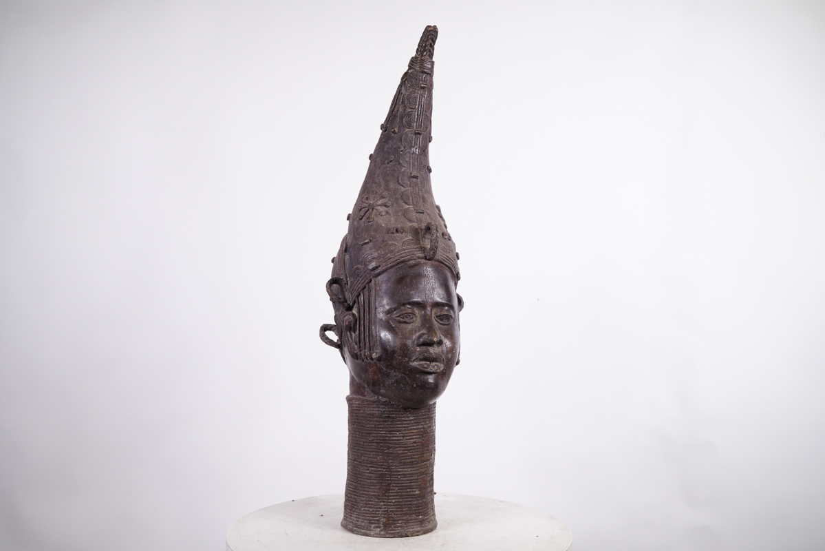 Benin Bronze Queen Mother Head 36" - Nigeria - African Tribal Art