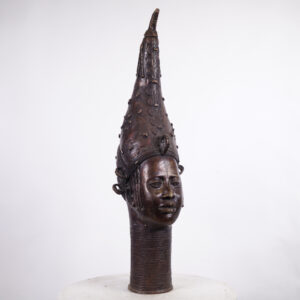 Benin Bronze Queen Mother Head 38" - Nigeria - African Tribal Art