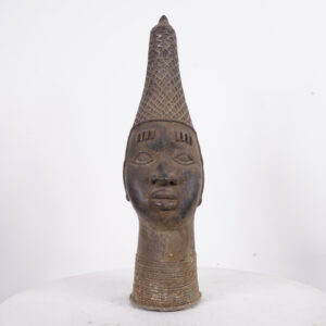 Benin Bronze Head 20.75" - Nigeria - African Tribal Art
