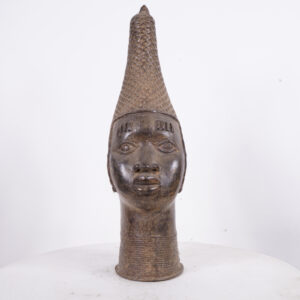 Gorgeous Benin Bronze Head 20.5" - Nigeria - African Tribal Art