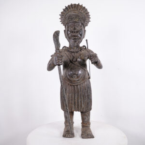 Incredible Benin Bronze Soldier Statue 32.5" - Nigeria - African Tribal Art