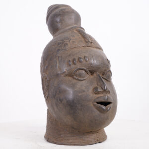 Benin Bronze Head with Snail 12" - Nigeria - African Tribal Art