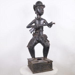 Benin Bronze Portuguese Soldier Statue 43" - Nigeria - African Tribal Art