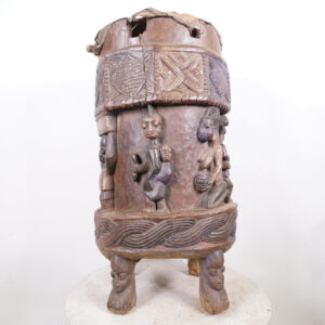 Intricately Hand Carved Yoruba Drum 32" - Nigeria - African Tribal Art