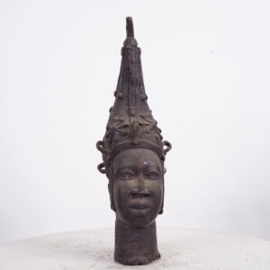 Benin Bronze Queen Mother Head 15" - Nigeria - African Tribal Art
