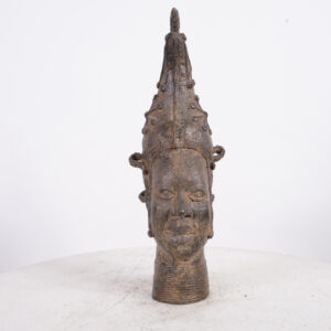 Beautiful Benin Bronze Queen Mother Head 14.5" - Nigeria - African Tribal Art