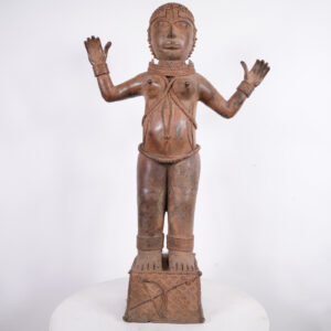 Gorgeous Benin Bronze Royal Court Female Statue 36" - Nigeria - African Tribal Art