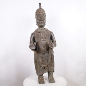 Incredible Benin Bronze Oba Statue 44" - Nigeria - African Tribal Art
