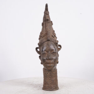 Beautiful Benin Bronze Queen Mother Head 15" - Nigeria - African Tribal Art