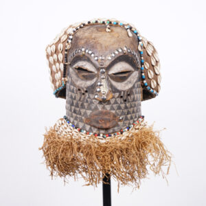 Decorated Kuba Kete Mask from DR Congo 14" with Raffia - African Tribal Art