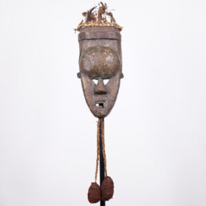 Metal Plated Salampasu Mask 30" with Raffia - DR Congo - African Tribal Art
