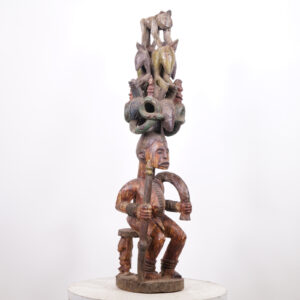 Intricate Seated Igbo Figure with Animal Superstructure 41" - Nigeria - African Art