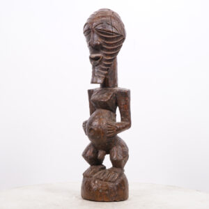 Songye Power Figure Wearing Kifwebe Mask 19" - DRC - African Tribal Art
