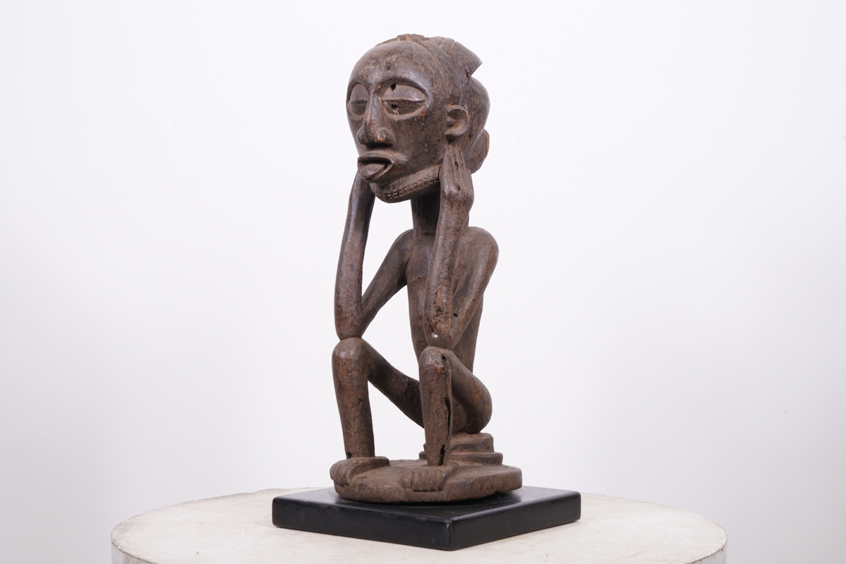Seated Luba Figure on Base 19" - DR Congo - African Tribal Art