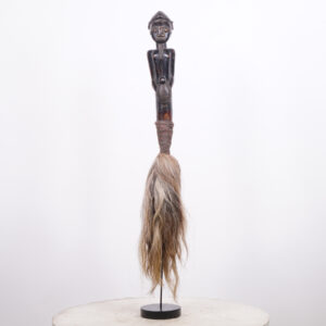 Baule Figural Horse Hair Fly Whisk 33" on Stand - Ivory Coast - African Art