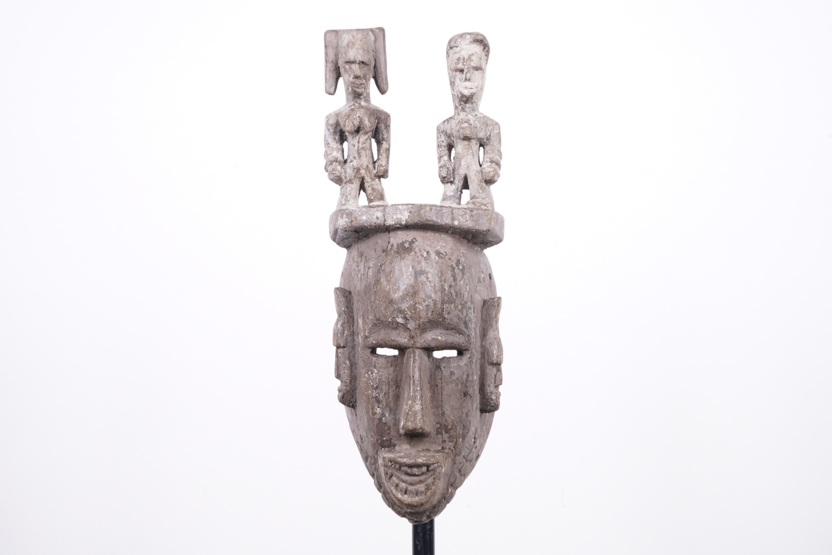 Urhobo Mask with Two Figures 17.5" - Nigeria - African Tribal Art
