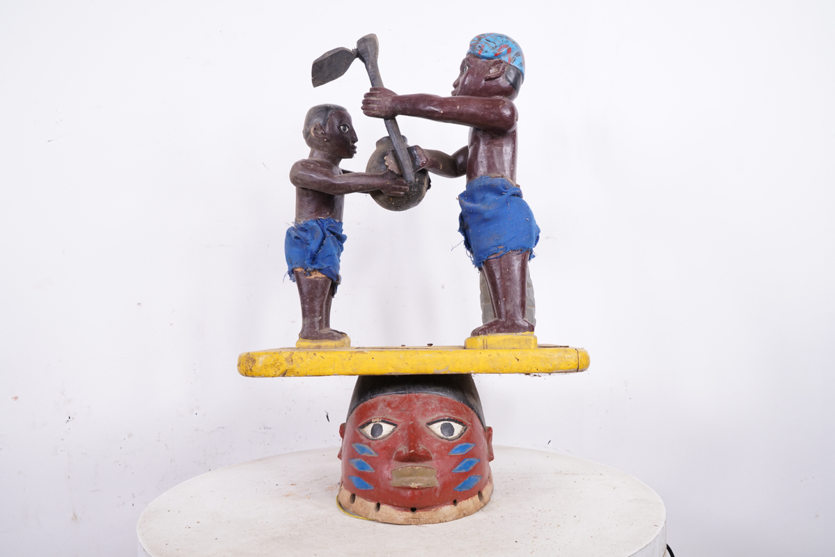 Yoruba Gelede Mask with Puppet Scene 22.5" - Nigeria - African Tribal Art