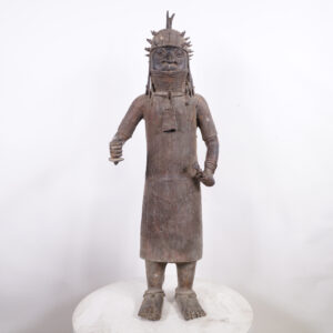 Benin Bronze Oba Statue 41" - Nigeria - African Tribal Art