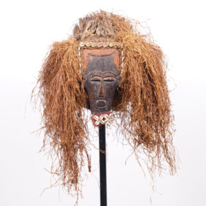 Interesting Kuba Mask with Raffia Hair from DR Congo 20" - African Tribal Art