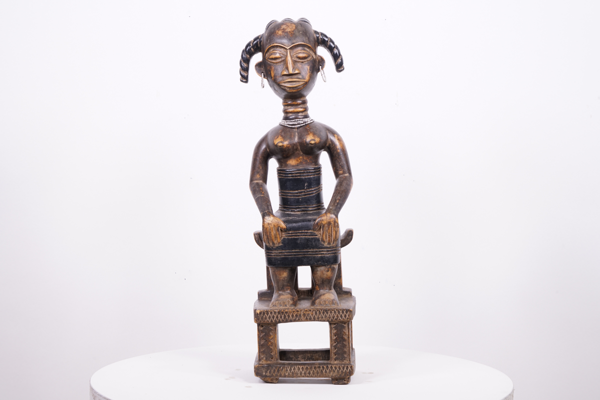 Seated Abron Female Figure 20.25" - Ghana - African Tribal Art